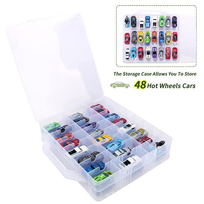 Double Sided Toy Car & Doll Storage Case - 48 Compartments, Portable Transparent Case - color: Transparent-48
