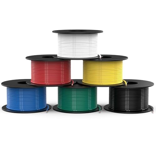 NAOEVO 22 Gauge Wire, Tinned Copper Silicone 22 AWG Automotive Wire, 180FT | 200°C, High Conductivity, Flexible 22 AWG Stranded Wire, 22 AWG Wire for Automotive, LED, DIY, Circuit (6 Colors 30ft/Spool) - size: 30ft, style: 22AWG