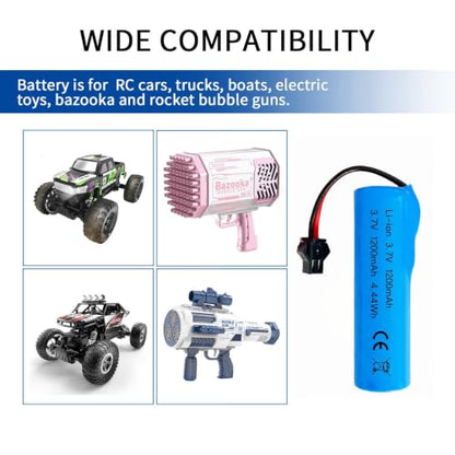 3.7V 1200mAh Li-ion Battery SM-2P Plug and 4-in-1 USB Charger for RC Cars RC Trucks Toy Robots Stunt Cars Bazooka Rocket Bubble Gun Replacement Battery