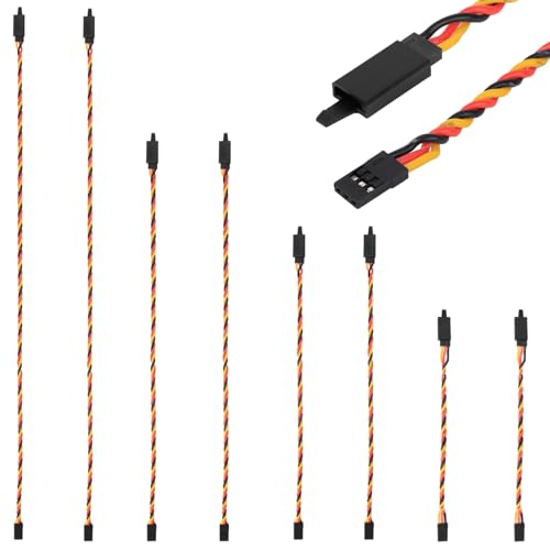 Twisted Servo Extension Cable w/Safety Clip 20AWG 60 Core Male to Female | Crazepony Servo Extension Cable Twisted Wire for RC Vehicles, Drones, E-Bikes, RC Model - 4 Lengths / 2 Wires per Pack