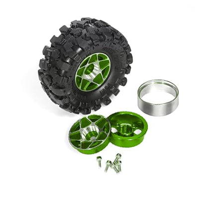 REDSPIDER 1.0 Beadlock Wheels and Tires Set（4pcs） 1.0 Crawler Tires 57 * 25mm Aluminum Alloy 1.0 Wheel 1/18 1/24 RC Crawler Tires for SCX24 TRX4M FMS FCX24 FCX18 AX24 (Green) - color: Green