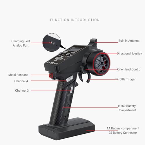 2.4GHz 6 Channel Transmitter Receiver, Professional RC Remote Controller for Car Boat 300m Ground Range, LCD Screen