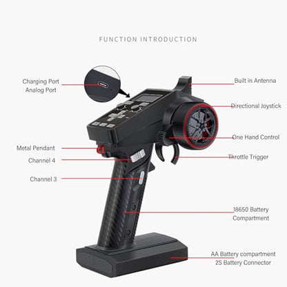 2.4GHz 6 Channel Transmitter Receiver, Professional RC Remote Controller for Car Boat 300m Ground Range, LCD Screen