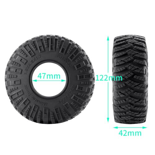 4PCS/Set 1.9" Aluminium Beadlock Wheel Tire Set with Foam Insert for 1/10th AXIAL SCX10 TRX4 Gen8 SCX10-II AXI90046,SCX10-III,D90 RC Crawler Truck Car Upgrade (Blue) - color: Blue
