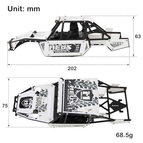 MEUS RACING Mantis24 Body with Roll Cage for Axial 1/24 SCX24 RC Crawler (White) - color: White