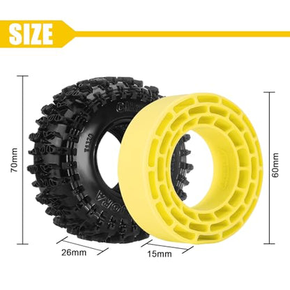 INJORA 1.3 70 * 26mm Cling On Tires and Silicone Rubber Inserts, Yellow - color: Yellow