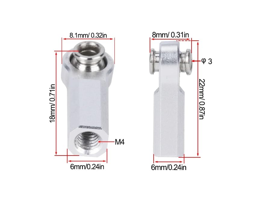 1/10 RC Car Ball Joint,4pcs M4 Chassis Link Steering Rod Ends - Straight/Bend Rod Ends for 1/10 RC Crawler (SCX10, TRX4, Capra, VS4-10, Wraith) (Straight 7mm Silver) - color: Straight 7mm Silver