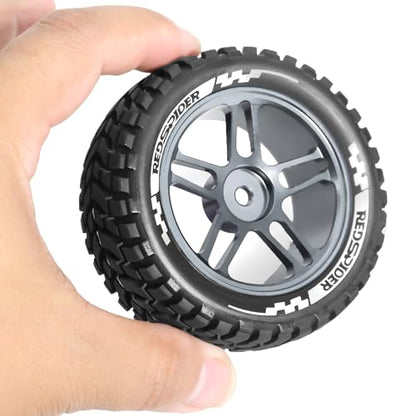 REDSPIDER 1/10 Rally Rubber Tires & Aluminium Wheel Rims 12mm Hex OD 2.95" for 1/16 1/14 1/12 1/10 RC Touring Car On-Road Off Road Bugg (Titanium)