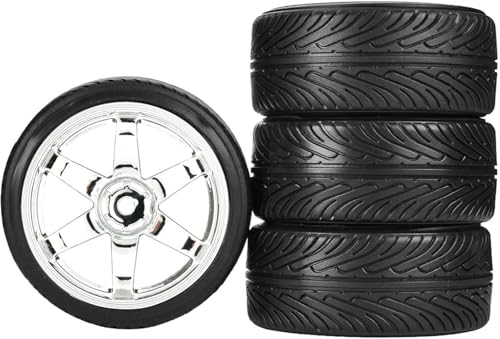 1/10 Drift Wheels and Tires Set,WONFAST 4PCS 63mm Plastic Hard Tyres 6-Spoke Wheels Rims 12mm Hex for 1:10 RC On-Road Drifting Car Replacement for HSP Tamiya HPI Kyosho (Silver) - color: Silver