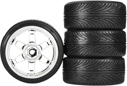 1/10 Drift Wheels and Tires Set,WONFAST 4PCS 63mm Plastic Hard Tyres 6-Spoke Wheels Rims 12mm Hex for 1:10 RC On-Road Drifting Car Replacement for HSP Tamiya HPI Kyosho (Silver) - color: Silver