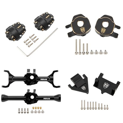 MEUS RACING Ascent 32 Axle Housing with Skid Plate Diff Cover and Steering Knuckles Kit for Redcat Ascent-32 1/32 RC Crawler Upgrades (Black) - color: Black