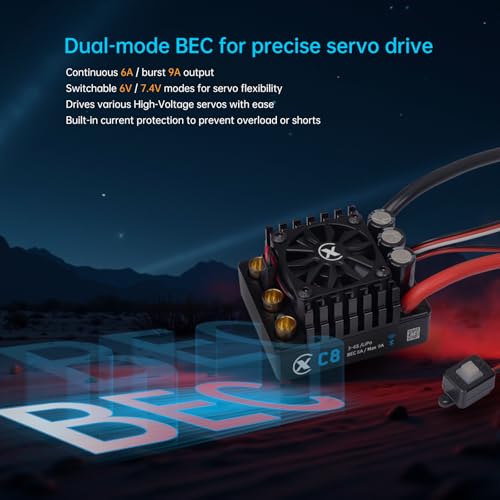 XC C8 Sensorless Brushless ESC for 1/8 RC Car,3-6S 160A | Bluetooth APP Programming,6.0V/7.4V/8.4V BEC,IP67,Multiple protection - size: No Connector