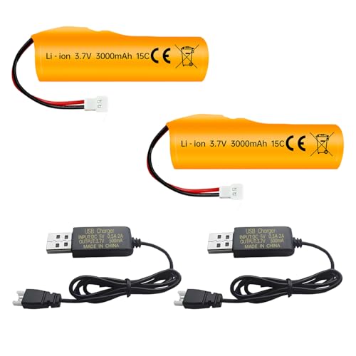 sea jump 2PCS 3.7V 3000mAh Li-ion Battery with Molex Plug and USB Charging Cable for RC Engineering Vehicles Drifting Vehicles Trucks Off-Road Cehicles RC High-Speed Climbing Racing Cars RC Boats