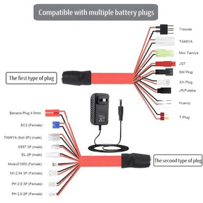Prettyia 19 Groups of nimh Battery Chargers rc car Charger | Applicable2.4v 3.2v 4.8v 7.4v 8.4v 9.6v 10.8v 12v Fast charging Intelligent charger