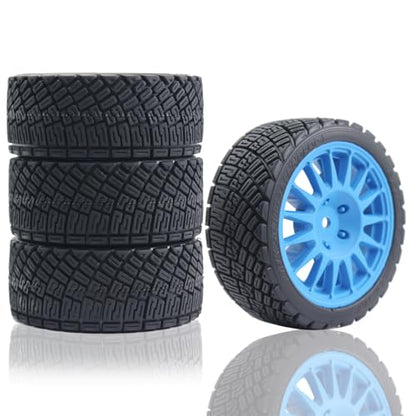 68mm 4PCS 1/10 RC On-Road tires and Hard Plastic wheels set Hex 12mm For WRC Drift Car Conversion 1/10 RC On-Road Car Traxxas Tamiya FW06 TT02 HPI HSP 94122 Kyosho W76 (Blue) - color: Blue