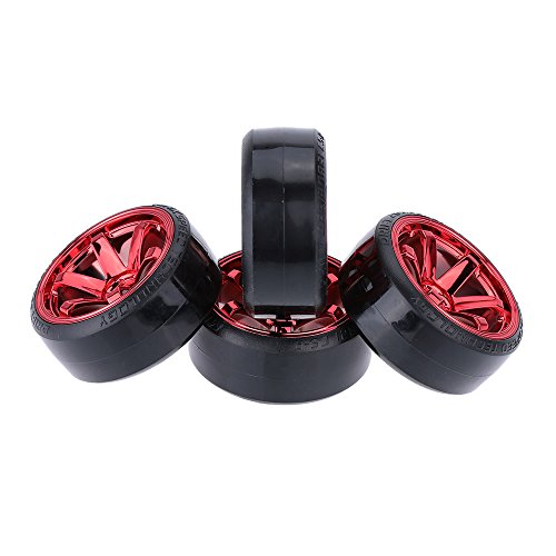 GoolRC 4PCS/Set 1/10 Drift Car Tires Hard Tyre Replacement for Traxxas HSP Tamiya HPI Kyosho On-Road Drifting Car (Red) - color: Red
