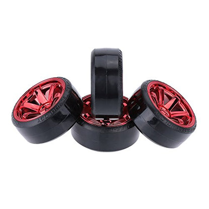GoolRC 4PCS/Set 1/10 Drift Car Tires Hard Tyre Replacement for Traxxas HSP Tamiya HPI Kyosho On-Road Drifting Car (Red) - color: Red