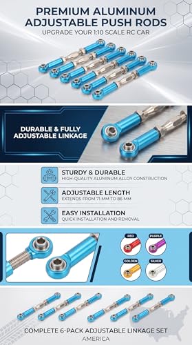 Tbest RC Push Rod, 6Pcs Adjustable Aluminum Alloy Tie Rod Turnbuckle, for RC Hobby Cars Planes Models