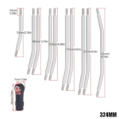 RC Models Parts For Axial For SCX10 II 1/10 90046 313/324mm Metal RC Crawler Car RC Links Upper Lower Linkage For Chassis Link Set With Plastic Rod Ends(324mm) - size: 324mm
