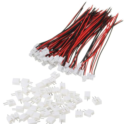50PCS 25 Sets Mini Micro JST-PH 2.0mm 2 Pin Male Connector with 100mm Silicone Wire Cables and Female Socket JST PH 2.0 Connector Kit 22AWG - 10CM