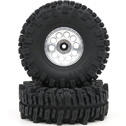 HOBBYSOUL 1.9 Crawler Tires and Wheels 120mm Soft Sticky 1.9 Mud Slingers Tires & 1.9 Beadlock Wheels Silver Rim for 1/10 RC Crawler Traxxas TRX4 Axial SCX10, (4 Pack) - color: Silver