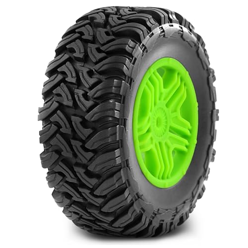 REDSPIDER•1/10 12mm Hex Short Course SC Trucks Wheels and Tires（4pcs） OD 4.3''for 1/10 RC Off-Road Car Traxxas TRX4 Slash Arrma Losi Tenacity Vkar 10sc Hpi RC Buggy Car (Green) - color: Green