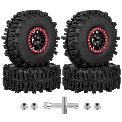 HobbyPark Soft Rubber 1/10 RC Crawler 1.9 Mud Slingers Tires 4.7inch 120mm and 1.9 Beadlocks Wheels Set for Scale RC4WD Axial SCX10 TRX4 Redcat Gen 8 Good Grip w/Foams (Black & Red Rims) - color: Black & Red Rims