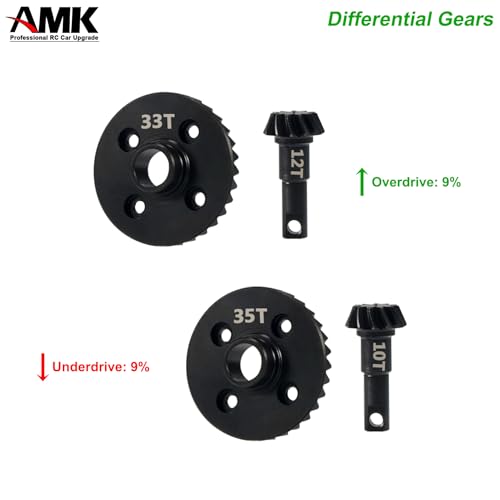 AMK Steel TRX4 Bevel Gear 12T-33T Overdrive 10T-35T Underdrive Differential Gears Ring Pinion Set for 1/10 RC Crawler TRX6 TRX4 Upgrades