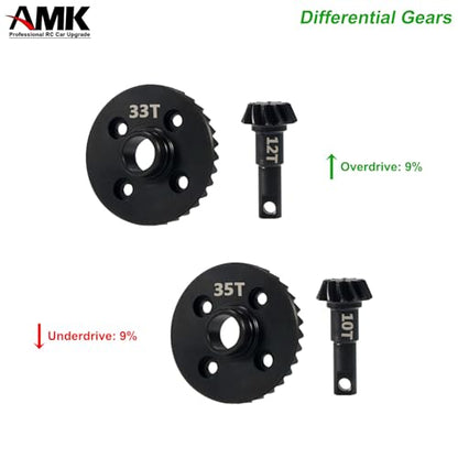 AMK Steel TRX4 Bevel Gear 12T-33T Overdrive 10T-35T Underdrive Differential Gears Ring Pinion Set for 1/10 RC Crawler TRX6 TRX4 Upgrades