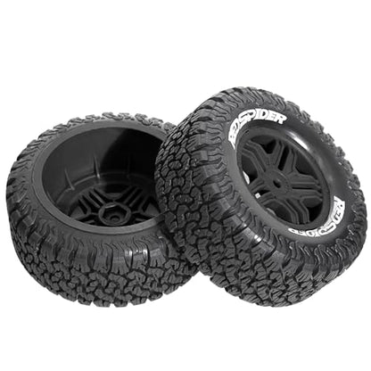 1/10 RC Short Course Truck Plastic Wheels 12mm Hex and Tires OD 4.41" 5-Spok Off Road Tyres for 1:10 Scale Truck Car TRAXXAS Slash 4X4 2WD ARRMA SENTON 3S Losi Redcat Rc4wd 4PCS (Black) - color: Black