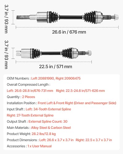VEVOR CV Axle Shaft Assembly, 2 Pieces Front Left & Right (Driver and Passenger Side), Automotive Replacement Joint Axles Pair Compatible with 2010-2017 Equinox, Alloy Steel & Carbon Steel - size: 2010-2017 Equinox, style: Front Driver and Passenger Side