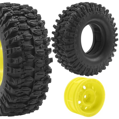 RC 1/10 1.9" Rubber Tires OD 108mm & 12mm Hex Hub Wheel Rims Compatible with Axial SCX10 90046 AXI03007 Traxxas TRX4 Tamiya CC01 D90 TF2 HSP 1/10 RC Crawler Car (Yellow) - color: Yellow