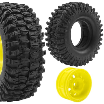 RC 1/10 1.9" Rubber Tires OD 108mm & 12mm Hex Hub Wheel Rims Compatible with Axial SCX10 90046 AXI03007 Traxxas TRX4 Tamiya CC01 D90 TF2 HSP 1/10 RC Crawler Car (Yellow) - color: Yellow