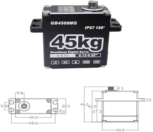 GOTECK 45KG Brushless Digital Servo Large Torque 8.4V Full Metal Gear IP67 Waterproof Steering Servo with 25T Servo Horn for 1/8 1/10 RC Crawler Car Robot Boat Truck Robot Parts (45KG(8.4V)-180°)