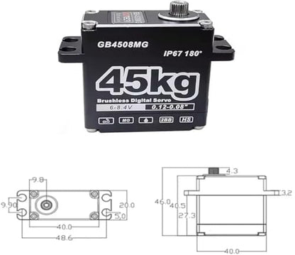 GOTECK 45KG Brushless Digital Servo Large Torque 8.4V Full Metal Gear IP67 Waterproof Steering Servo with 25T Servo Horn for 1/8 1/10 RC Crawler Car Robot Boat Truck Robot Parts (45KG(8.4V)-180°)