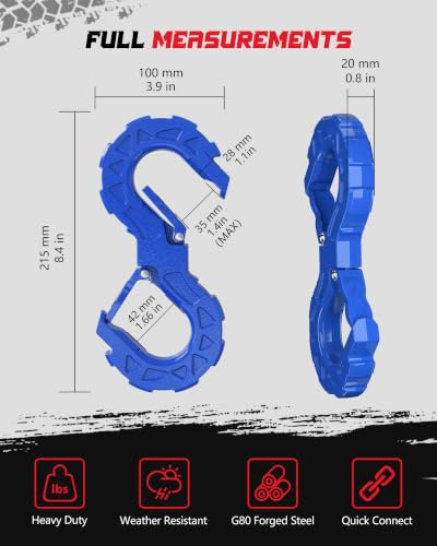 3/8 Tow Hook, Winch Hook for Off-Road Recovery, Towing Shackle 33000 Lbs, G80 Heavy Duty Strength Integrated Winch Quick Shackle, Blue - color: Blue