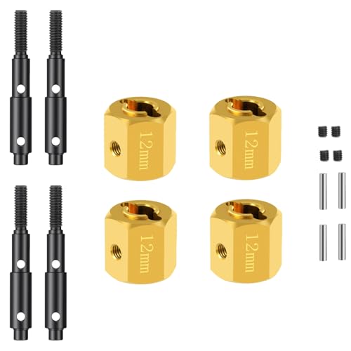 RC Brass Wheels Hex Hub 12mm Extension Hex Drive Adapter with Steel Stub Axle Counterweight Compatible with 1/10 Redcat Ascent Fusion Ascent RC Car Upgrade Parts (Thickness: 12mm) - color: Thickness: 12mm