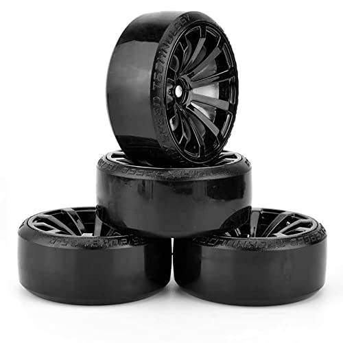 RC Plastic Wheel and Tire Set,WONFAST RC Drift Car 63mm Hard Tyres 12mm Hub Wheel for 1/10 On-Road Drifting Car Parts for HSP Tamiya HPI Kyosho TT02 (Black) - color: Black