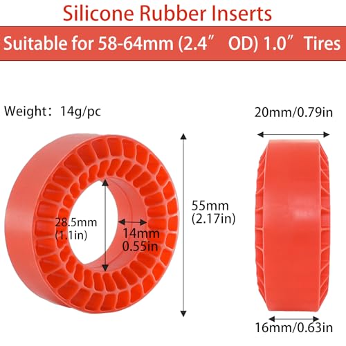 4PCS Silicone Rubber Inserts Foam for 58-64mm (2.4” OD) 1.0 Tires, RC Car Tire Inserts for TRX4M SCX24 1/18 1/24 Crawler Tires (Red) - color: 1.0in Gjltnc-red