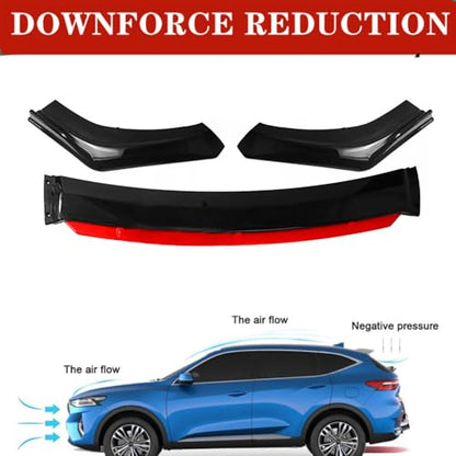 Universal Car Front Bumper Lip Spoiler Body Kits + 2M / 86.6" Side Skirt Extension Rocker Panel Body Kit + 48CM Auto Rear Bumper Lip Diffuser (63"-70" Red) - color: 63"-70" Red