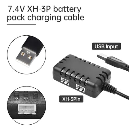 2S 7.4V 1-to-2 Charger with XH-3P Connector Plug for AX24 SCX24 FCX24 UTB18 SCX24 RC Cars and Trucks, for 7.4V 2S Lithium Batteries, Drones, Quadcopters, and Ships LiPO Batteries