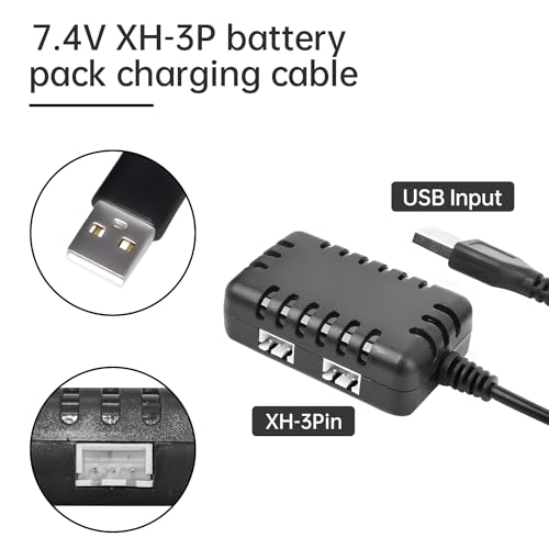 2S 7.4V 1-to-2 Charger with XH-3P Connector Plug for AX24 SCX24 FCX24 UTB18 SCX24 RC Cars and Trucks, for 7.4V 2S Lithium Batteries, Drones, Quadcopters, and Ships LiPO Batteries
