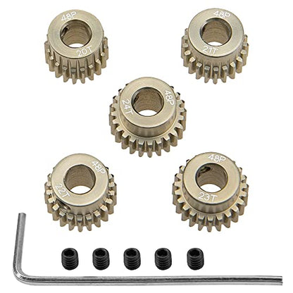 ShareGoo 7075 Aluminum Alloy 48DP 5mm Pinion Gear Sets 20T 21T 22T 23T 24T Motor Gears Fit 5mm Shaft Compatible with HPI Losi Axial Traxxas Tamiya 1/10 RC Car,5Pack