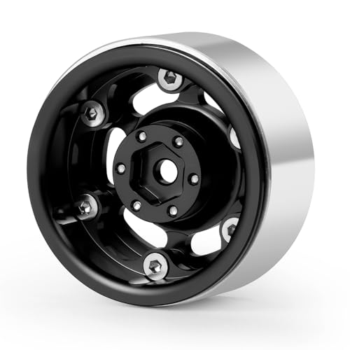 MOHERO 4Pcs 1.3 RC Beadlock Wheel Rims for 1/18 1/24 RC Crawler TRX4M Axial SCX24 Redcat Ascent-18 Upgrade Parts (Black) - color: Black