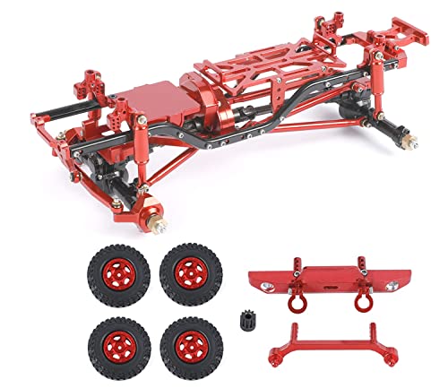 Metal RC Frame Chassis Assembled Frame Chassis for 1/24 RC Crawler SCX24 Deadbolt AXI90081 Upgrades (with Wheels) (Red) - color: Red