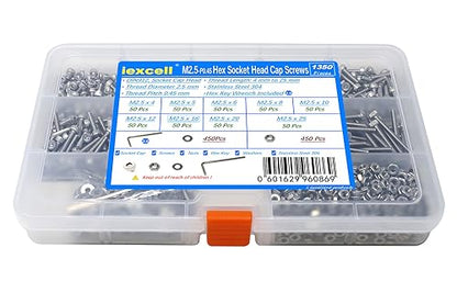 iExcell 1350 Pcs M2.5 x 4/5/6/8/10/12/16/20/25 Stainless Steel 304 Hex Socket Head Cap Screws Bolts Nuts Washers Assortment Kit - size: M2.5 x 4/5/6/8/10/12/16/20/25mm