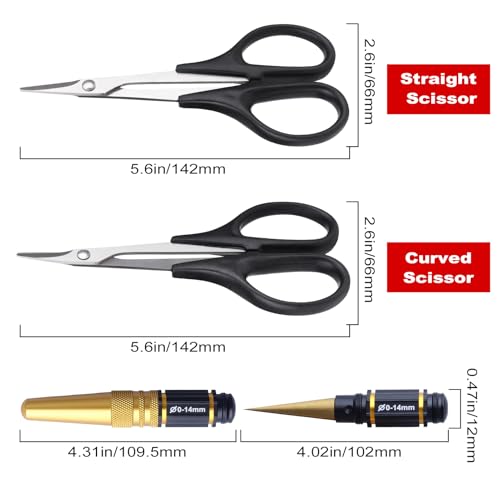HobbyPark RC Body Reamer (Titanium) & Curved Scissors and Straight Scissors Set RC Car Body Shell Mounting Lexan Plastic Trimming Tools Combo