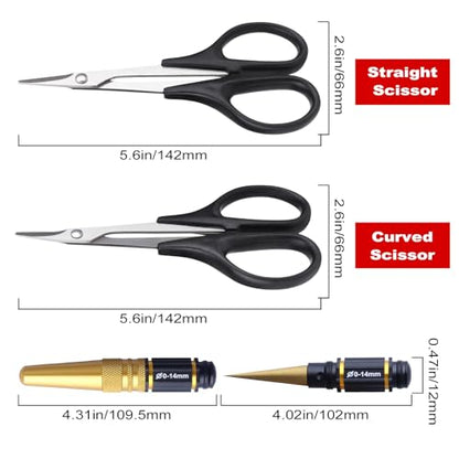 HobbyPark RC Body Reamer (Titanium) & Curved Scissors and Straight Scissors Set RC Car Body Shell Mounting Lexan Plastic Trimming Tools Combo