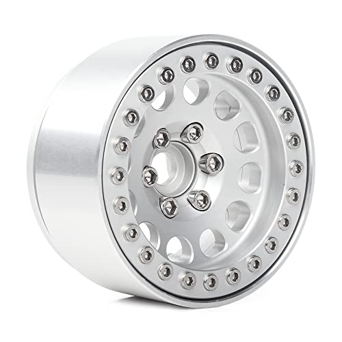 INJORA RC Rims 4pcs 1.9 Inch Beadlock RC Wheel Rim Set Wheel Hub for 1:10 RC Crawler Axial SCX10 SCX10 II 90046 SCX10 III AXI03007 TRX4 D90 12mm Hex (Silver) - color: Silver