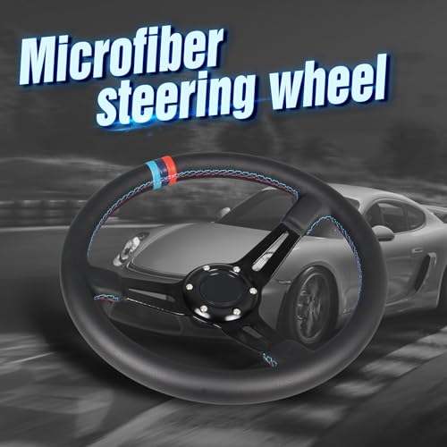 3 Color Stitching Racing Steering Wheel Microfiber Leather 13.8”/350mm Drifting Deep Dish Steering Wheel For Car and Simulation PC Game - color: 3 color Stripe